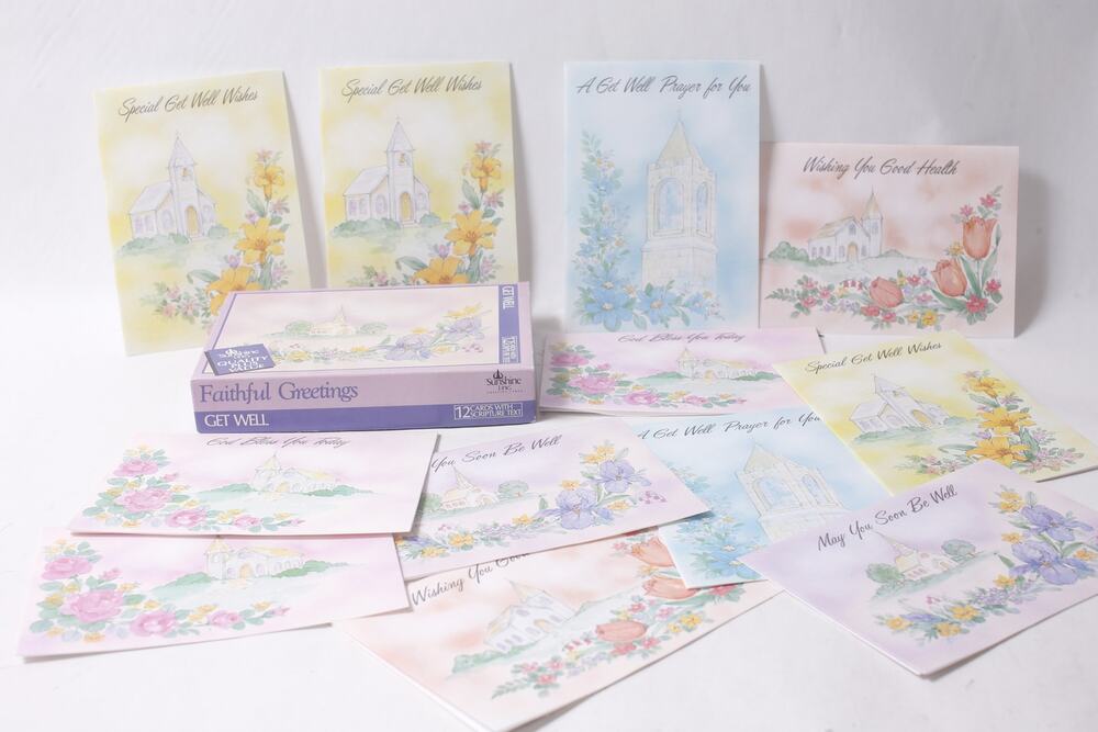 1970s Blank Religious Christian Get Well Note Cards with Scripture Text by Suns